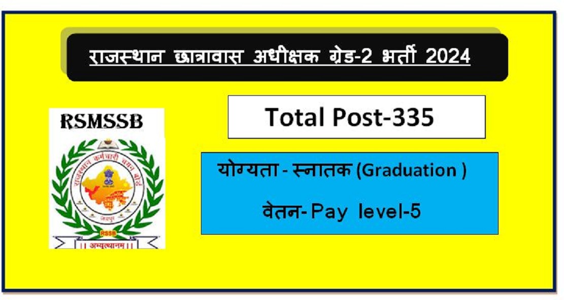 Rajasthan Hostel Superintendent Vacancy 2024,राजस्थान छात्रावास अधीक्षक ग्रेड-2 भर्ती का नोटिफिकेशन 335 पदों पर जारी